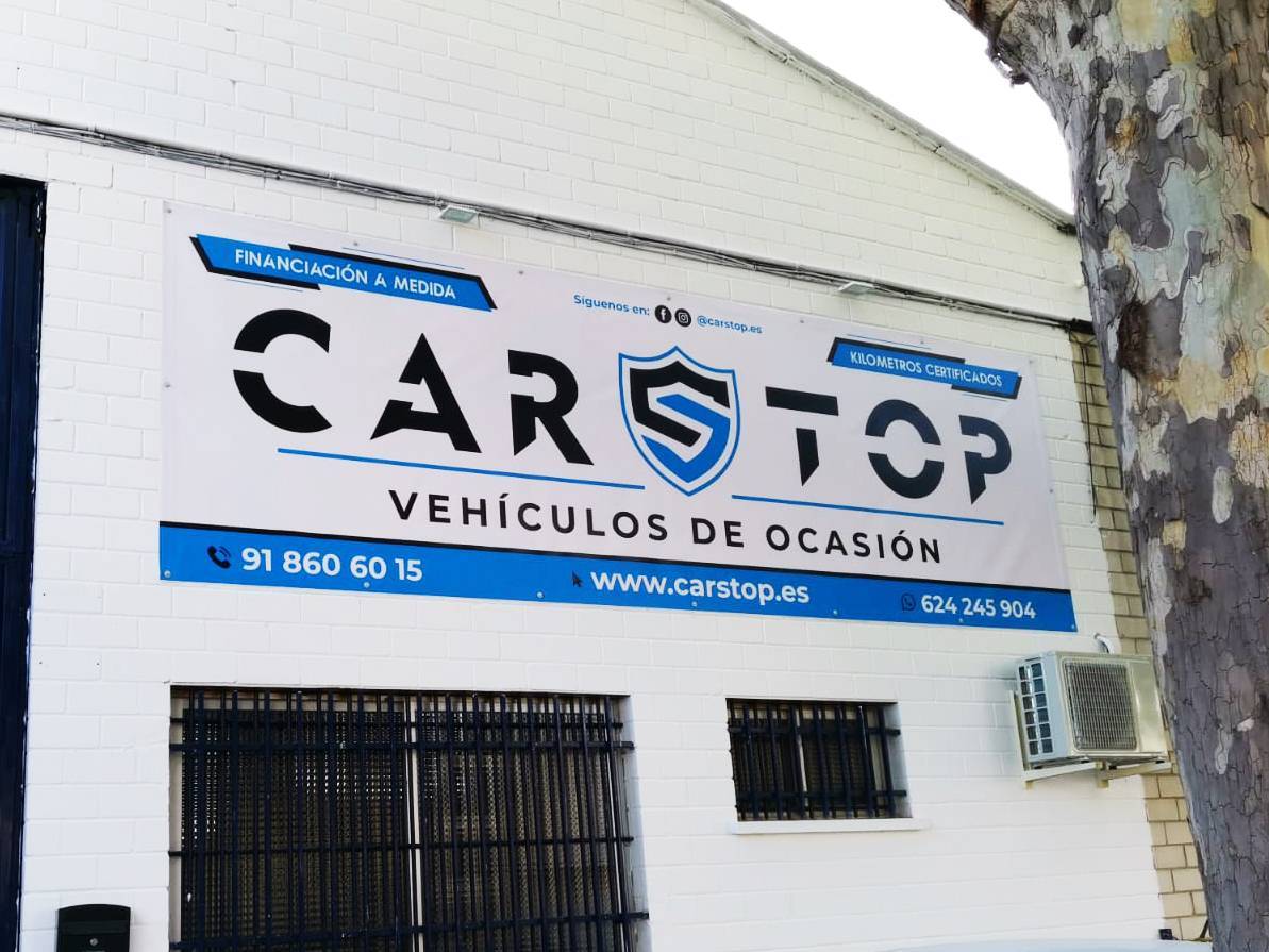 Lona publicitaria impresa para valla de andamio, Rotusil Madrid
