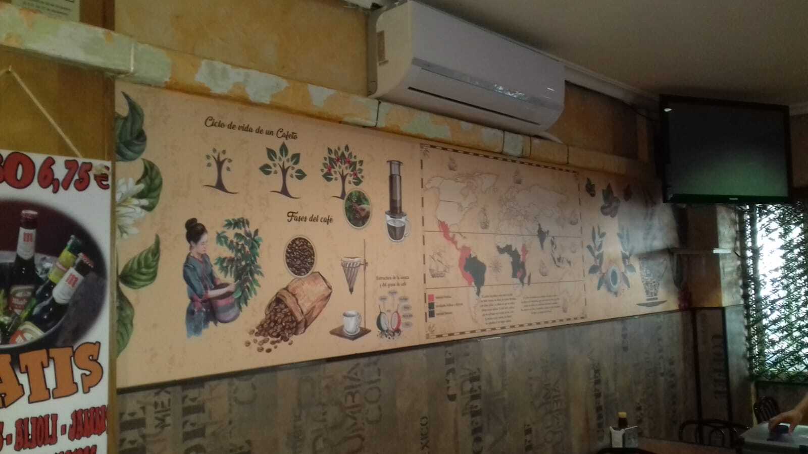 Fotomural con motivo urbano en la pared de una tienda